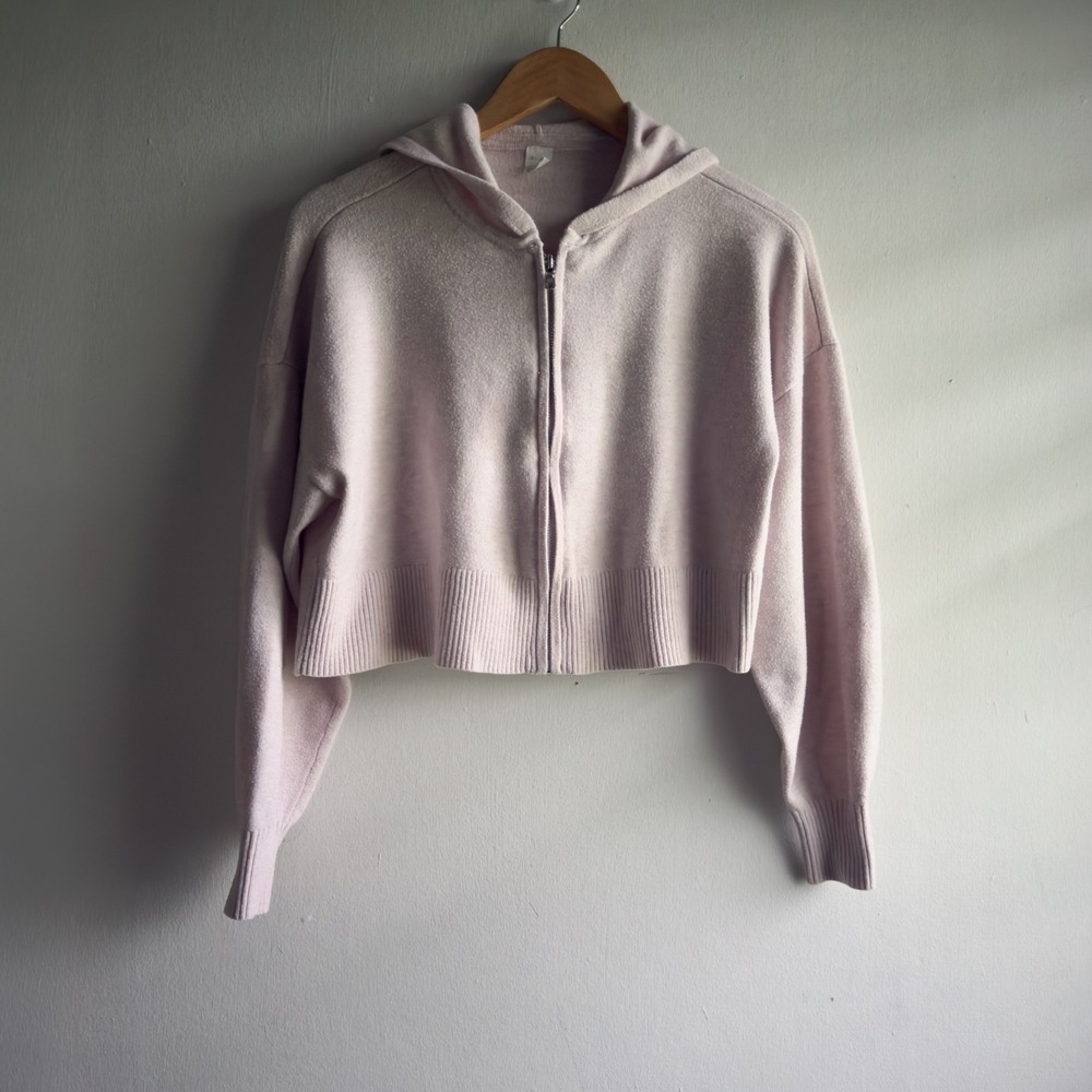 Gilly Hicks Cropped Zip Up Hoodie Sweater Women Medium Pink Balletcore Knit